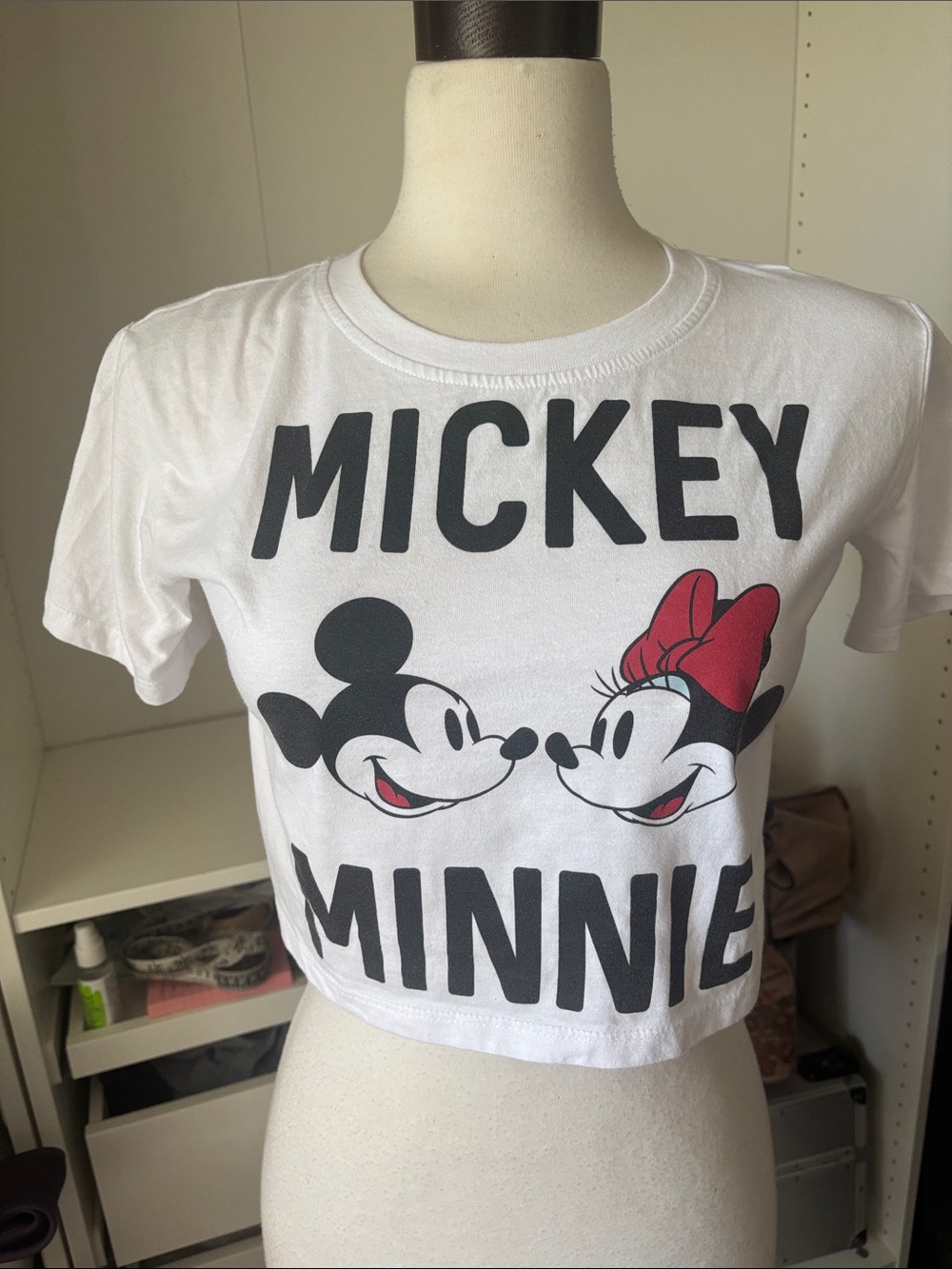 Disney White Mickey & Minnie Face Graphic Crop Tee